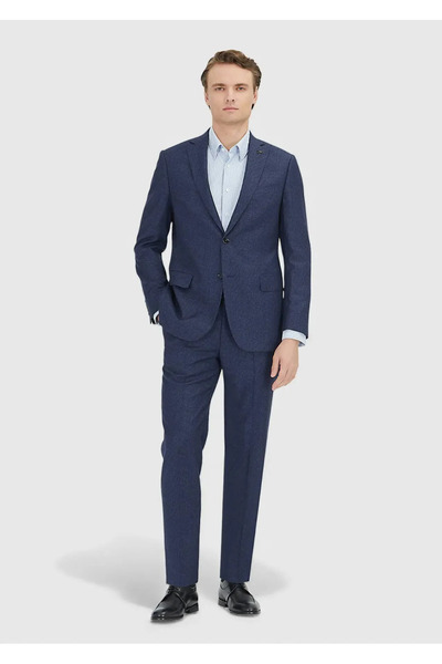 Ramsey Navy Blue Plain Regular Fit 100% Wool Suit