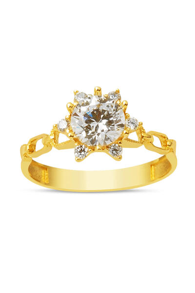 Bilezikci Zincir Tasarım 14 Ayar Altın Tektaş Yüzük