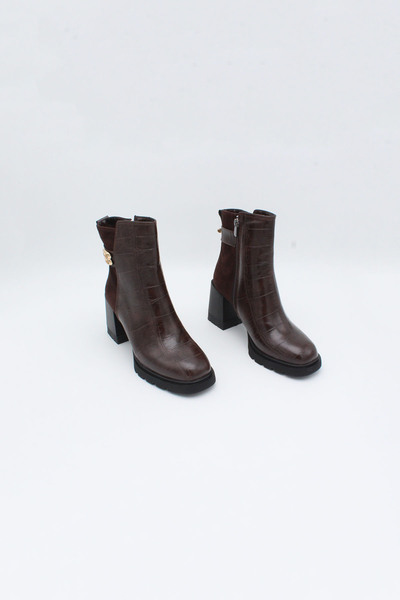 ENDİCAN 609 H83 Kadın Topuklu Bot KAHVE KROKO KAHVE SUET