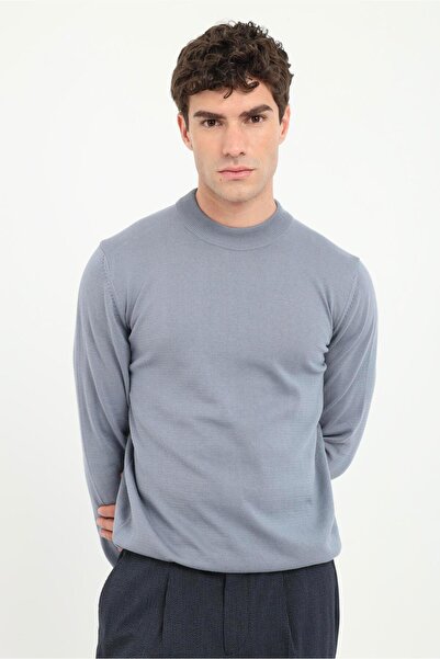 Dufy Gri Melanj Düz Regular Fit Erkek Triko