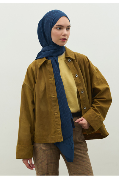 Freshscarfs Monogram Cotton Flosh Jacquard Shawl Indigo