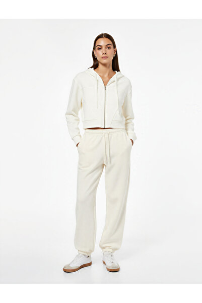 Koton Памучен спортен панталон с повдигнати джобове и връзки на талията