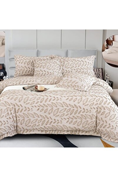 Casa de Vis LG-02 Double Bed Bedding Set, Satin Cotton, 180 x 200 cm, 6-piece, Elastic, Embossed, Mu