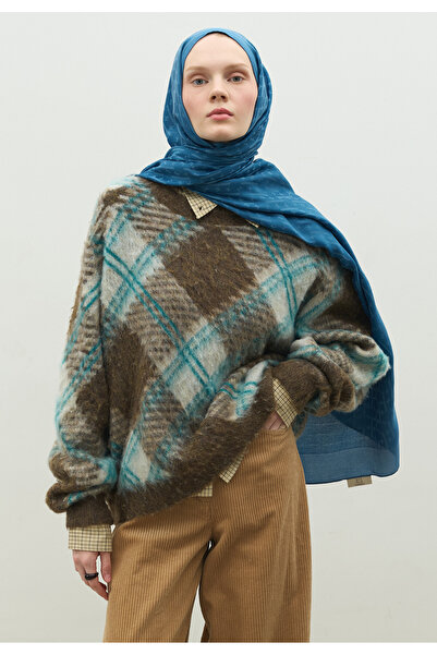 Freshscarfs Monogram Cotton Floch Jacquard Shawl Denim Blue