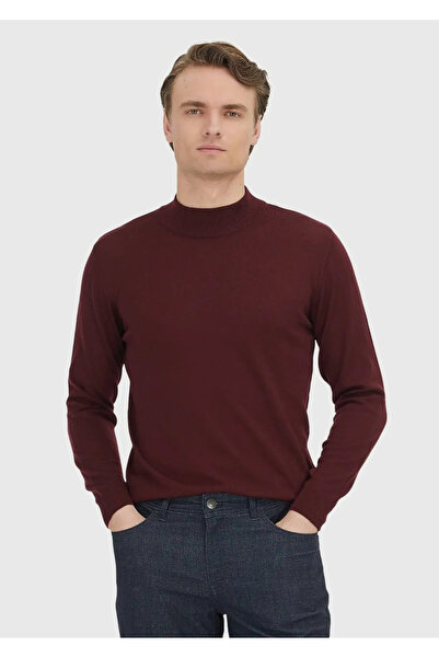 Ramsey Πουλόβερ από 100% μαλλί με μισό ζιβάγκο μπορντό