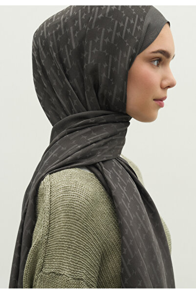 Freshscarfs Monogram Cotton Floch Jacquard Shawl Dark Gray