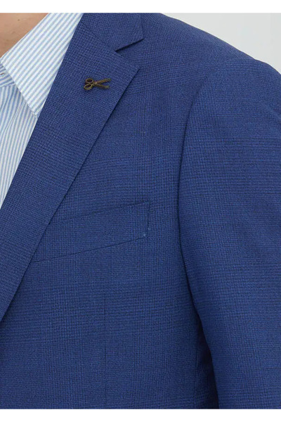 Ramsey Navy Blue Checkered Regular Fit 100% Wool Suit