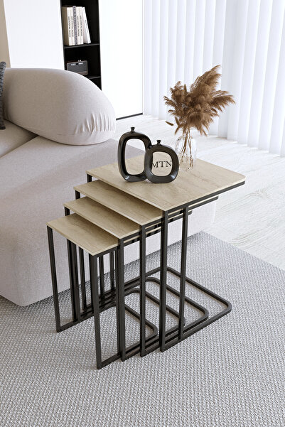 Nies Aksesuar Eslem 4'Lü MDF-MEBRAN Traverten Zigon Sehpa