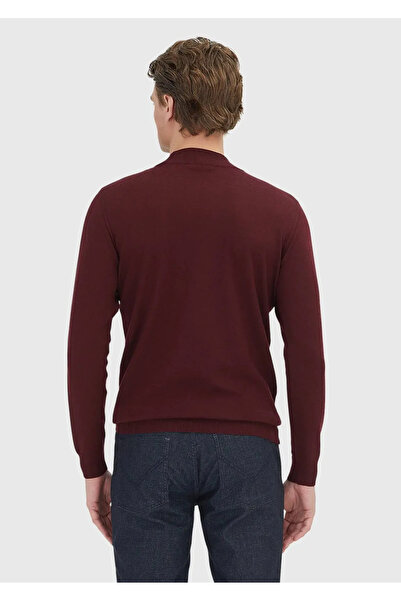 Ramsey Πουλόβερ από 100% μαλλί με μισό ζιβάγκο μπορντό