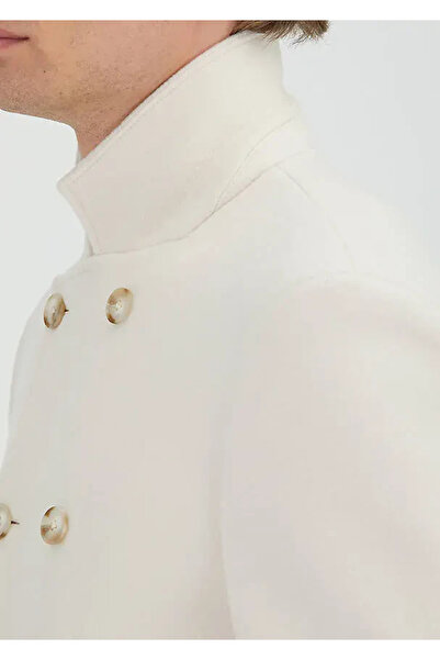 Ramsey Ecru Regular Fit Double Breasted Collar Casual Woven Coat