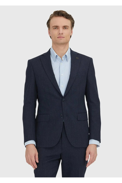 Ramsey Modern Fit Wool Blended Suit with Navy Blue Print