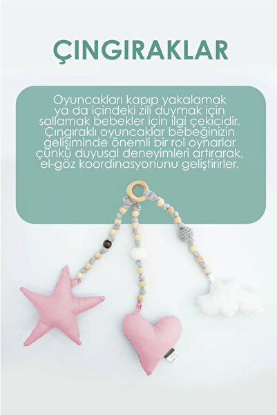 mordesign Bebekler Için 3 Adet Montessori Oyuncak, Handmade Çıngırak Oyuncak,...
