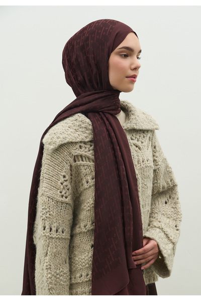 Freshscarfs Monogram Cotton Flosh Jacquard Shawl Red Brown