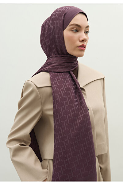 Freshscarfs Monogram Cotton Flower Jacquard Shawl Mürdüm