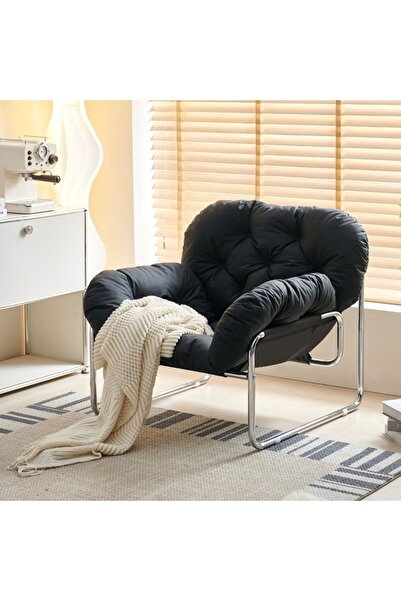 Roam shop كرسي استرخاء على الطراز النوردي، كرسي مريح لغرفة المعيشة باللون الأسود، أريكة من الحديد المطاوع لشرفة غرفة المعيشة