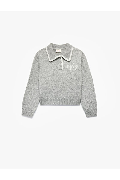 Koton Pulover tricotat cu mânecă lungă, brodat, cu guler polo