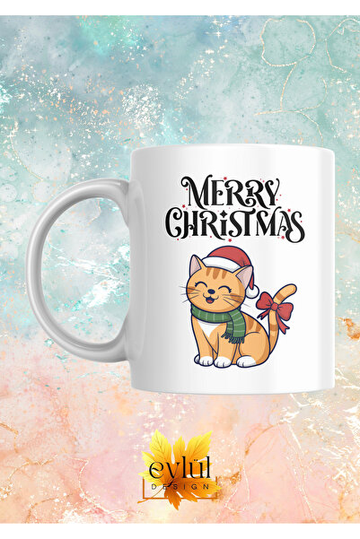 Eylül Design New Year Special Design Cute Cat Merry Christmas Printed Mug Cup...