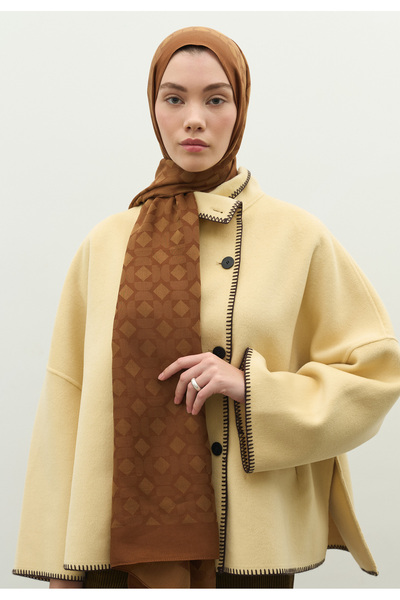 Fresh Oslo Cotton Flower Jacquard Shawl Walnut