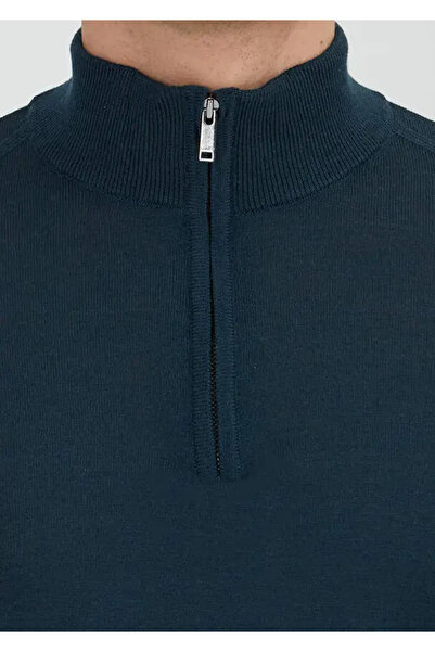 Ramsey Πουλόβερ από μαλλί με μισό ζιβάγκο, απλό πλεκτό, μείγμα μαλλιών