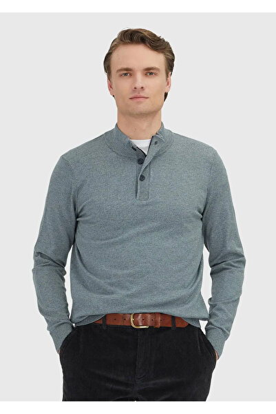 Ramsey Gray Polo Collar Plain Knitted Sweater