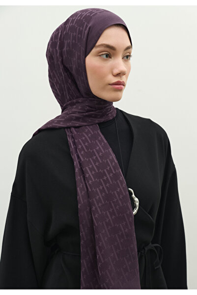 Freshscarfs Monogram Cotton Flosh Jacquard Shawl Eggplant Purple
