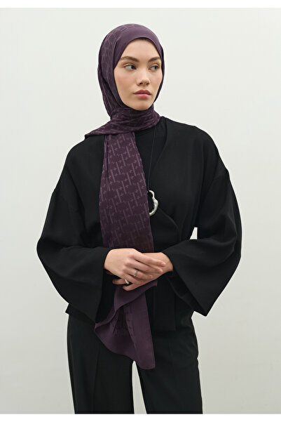 Freshscarfs Monogram Cotton Flosh Jacquard Shawl Eggplant Purple