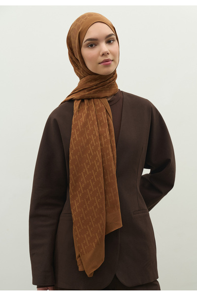 Freshscarfs Monogram Cotton Flosh Jacquard Shawl Walnut