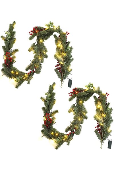 Generic MYELLU Artificial Pine Holiday Garland with Berries - 2 Pack (Forest Green)