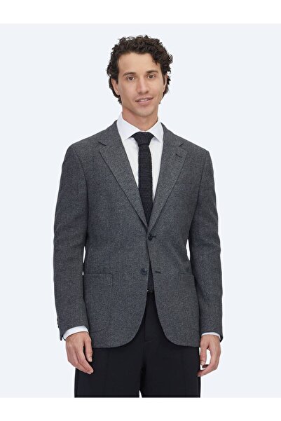 Kip Black Checkered Modern Fit Cotton Blend Knitted Jacket