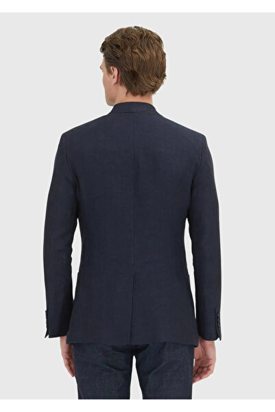 Ramsey Dark Navy Blue Plain Zeroweight Slim Fit 100% Linen Jacket
