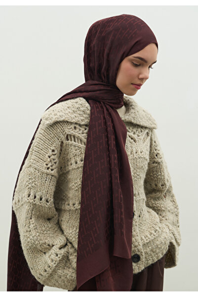 Freshscarfs Monogram Cotton Flosh Jacquard Shawl Red Brown