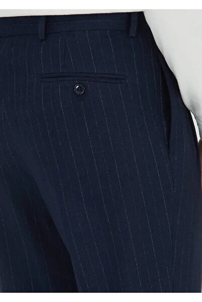 Ramsey Navy Blue Striped Woven Regular Fit Casual Wool Blend Trousers