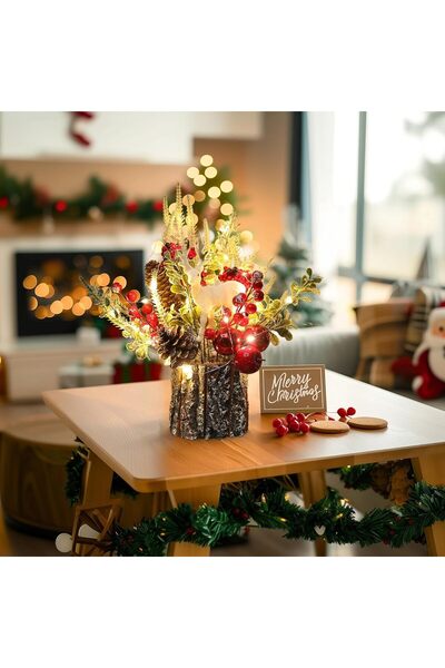 Generics MYELLU Xmas Small Lighted Tabletop Christmas Tree with Ornaments (Stump-Red, 27.9 cm)
