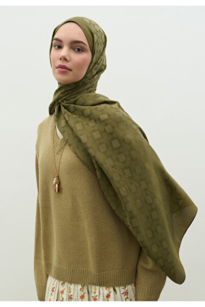 Fresh Oslo Cotton Flower Jacquard Shawl Olive Green