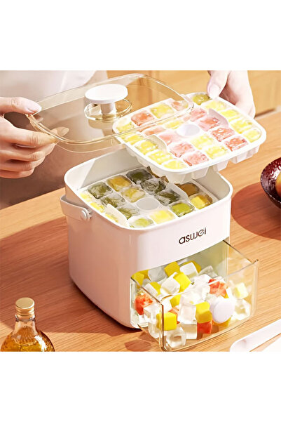 WINEENEE Double Layer 48 Grid Ice Cube Tray with Transparent Window