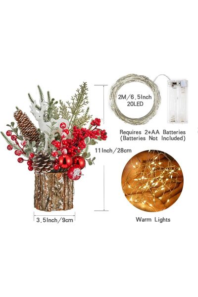 Generics MYELLU Xmas Small Lighted Tabletop Christmas Tree with Ornaments (Stump-Red, 27.9 cm)