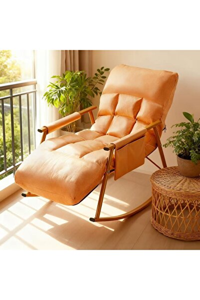 Roam shop Modern Rocking Recliner Chair with Ottoman – Upholstered Fabric Lounge Chair with High Back orange