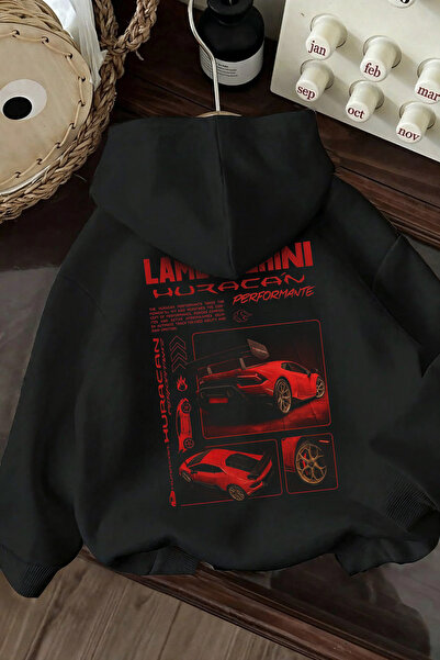 Freak Tshirt Oversized Black Hooded Lamborghini Sweatshirt Unisex – 3 Thread Ş Fleece-Lined Thick Fleece