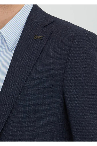 Ramsey Modern Fit Wool Blended Suit with Navy Blue Print