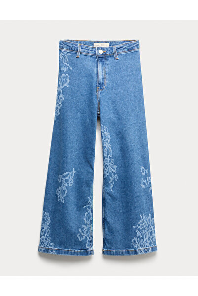 Marks & Spencer Pamuk Karışımlı Çiçek Desenli Geniş Paça Jean (6–16 Yaş)