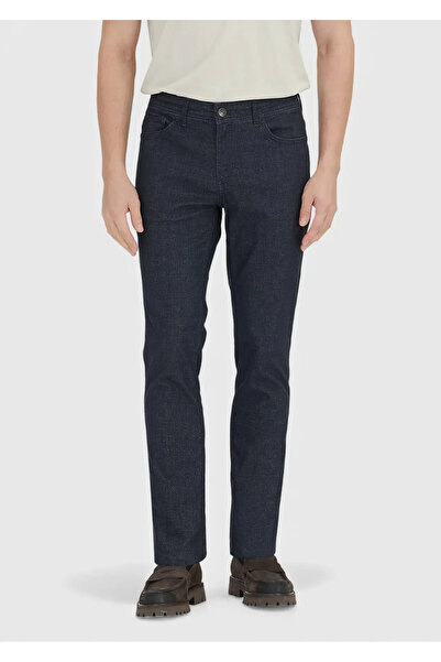 Ramsey Navy Blue Plain Woven Regular Fit Casual Cotton Blended Trousers