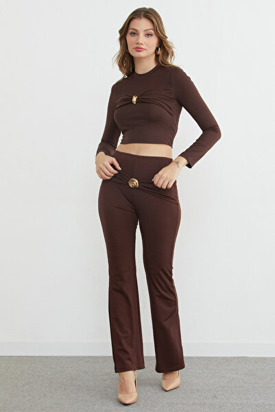 Fulla Moda Παντελόνι Diver Fabric Flare με αξεσουάρ ζώνης