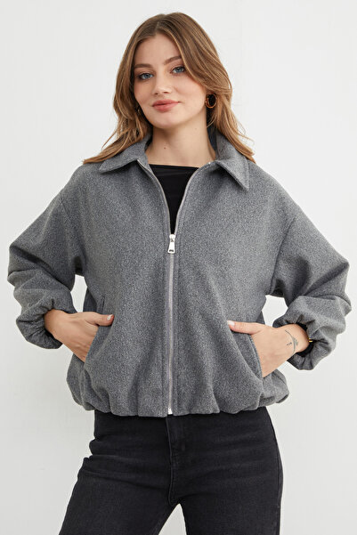 Fulla Moda Polo Neck Cashmere Bomber Jacket with Zipper Pockets
