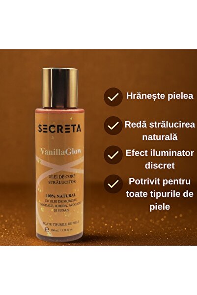 SECRETA VanillaGlow Shimmering Body Oil 100% with Carrot, Almond, Jojoba, Avocado & Sesame,