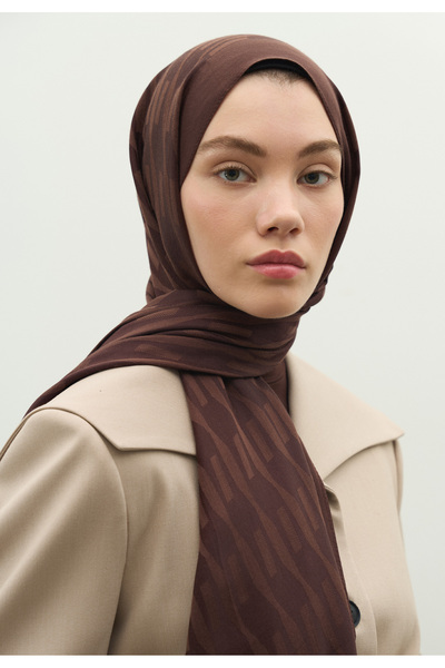 Freshscarfs Nara Cotton Flower Jacquard Shawl Chocolate Brown