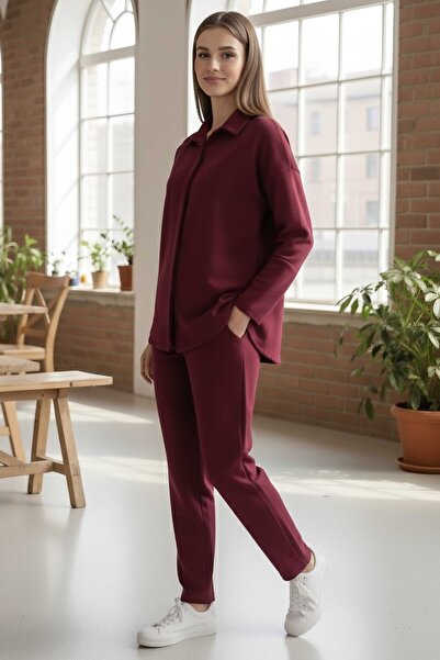 TOFİSA Wide Sleeve Modal Double Suit Burgundy - 28059-Bordo