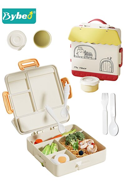 BYBEO Portable Kids Bento Box, Children Lunch Boxs to School, Snack Containers for Travel, 4 Compartments