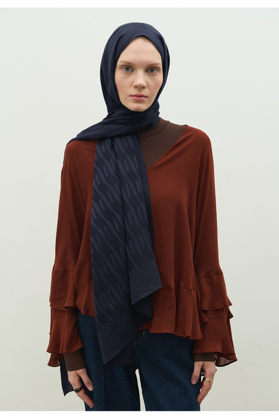 Freshscarfs Nara Cotton Flower Jacquard Shawl Dark Navy Blue