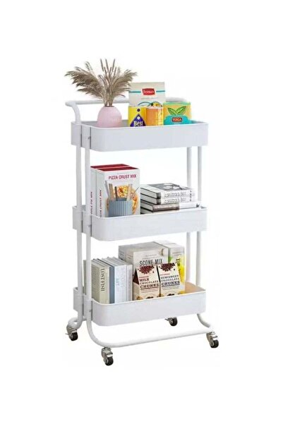 Generic 3-Tier Rolling Shelves Cart Organizer White 85x42x35cm