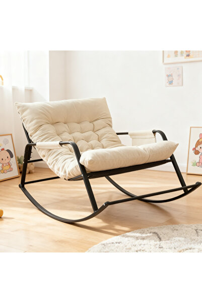 Roam shop Rocking Chair,Thicken Upholstered Rocking Armchair with Side Pocket and Metal Base,Rocking Chair